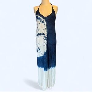 Tie-Dye Maxi Dress Blue & White Boho